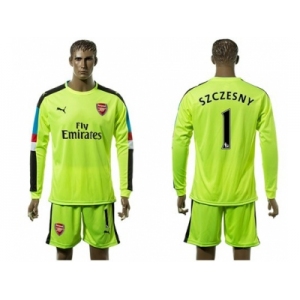 Arsenal #1 Szczesny Shiny Green Goalkeeper Long Sleeves Soccer Club Jersey