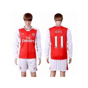 Arsenal #11 Ozil Red Home Long Sleeves Soccer Club Jersey