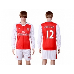Arsenal #12 Giroud Red Home Long Sleeves Soccer Club Jersey