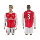 Arsenal #3 Gibbs Red Home Long Sleeves Soccer Club Jersey1