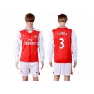 Arsenal #3 Gibbs Red Home Long Sleeves Soccer Club Jersey