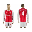 Arsenal #4 Mertesacke Red Home Long Sleeves Soccer Club Jersey