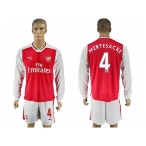 Arsenal #4 Mertesacke Red Home Long Sleeves Soccer Club Jersey