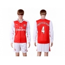 Arsenal #4 Mertesacker Red Home Long Sleeves Soccer Club Jersey