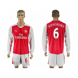 Arsenal #6 Koscielny Red Home Long Sleeves Soccer Club Jersey1