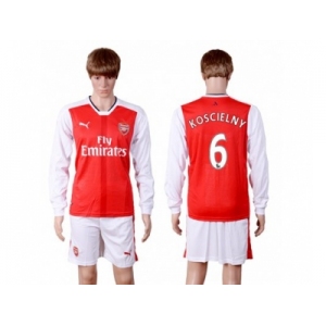 Arsenal #6 Koscielny Red Home Long Sleeves Soccer Club Jersey