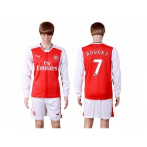 Arsenal #7 Rosicky Red Home Long Sleeves Soccer Club Jersey