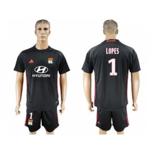 Lyon #1 Lopes Black Goalkeeper Soccer Club Jersey