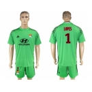 Lyon #1 Lopes Green Goalkeeper Soccer Club Jersey