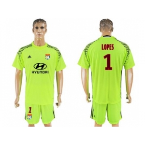 Lyon #1 Lopes Shiny Green Goalkeeper Soccer Club Jersey