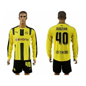 Dortmund #40 Dudziak Home Long Sleeves Soccer Club Jersey