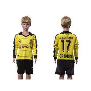 Dortmund #17 Aubameyang Home Long Sleeves Kid Soccer Club Jersey