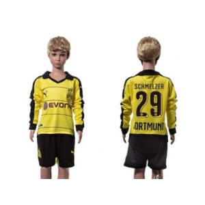 Dortmund #29 Schmelzer Home Long Sleeves Kid Soccer Club Jersey