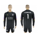 Leicester City #1 Schmeichel Black Goalkeeper Long Sleeves Soccer Club Jersey