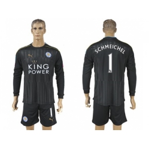 Leicester City #1 Schmeichel Black Long Sleeves Goalkeeper Soccer Club Jersey