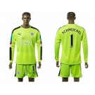 Leicester City #1 Schmeichel Green Long Sleeves Goalkeeper Soccer Club Jersey