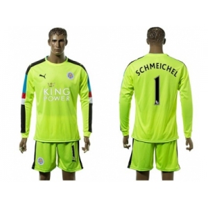 Leicester City #1 Schmeichel Green Long Sleeves Goalkeeper Soccer Club Jersey