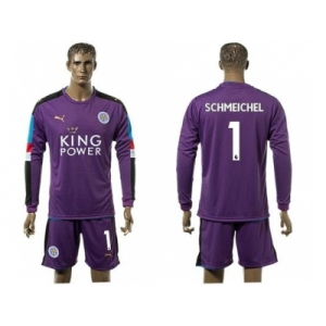 Leicester City #1 Schmeichel Purple Goalkeeper Long Sleeves Soccer Club Jersey