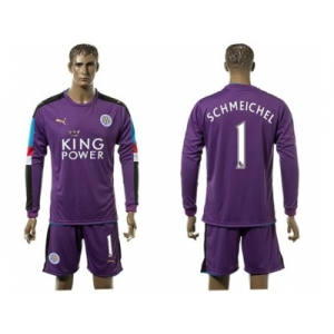 Leicester City #1 Schmeichel Purple Long Sleeves Goalkeeper Soccer Club Jersey