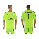 Leicester City #1 Schmeichel Shiny Green Goalkeeper Soccer Club Jersey