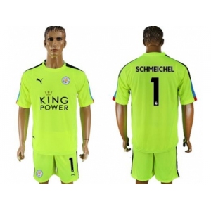 Leicester City #1 Schmeichel Shiny Green Goalkeeper Soccer Club Jersey