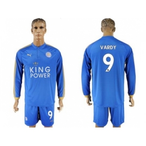 Leicester City #9 Vardy Home Long Sleeves Soccer Club Jersey