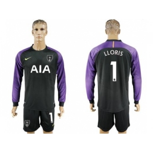 Tottenham Hotspur #1 Lloris Black Goalkeeper Long Sleeves Soccer Club Jersey