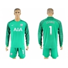 Tottenham Hotspur #1 Lloris Green Goalkeeper Long Sleeves Soccer Club Jersey