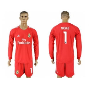 Real Madrid #1 Navas Red Goalkeeper Long Sleeves Soccer Club Jersey