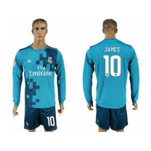 Real Madrid #10 James Sec Away Long Sleeves Soccer Club Jersey