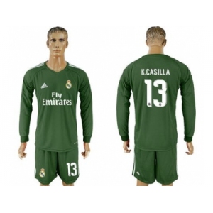 Real Madrid #13 K.Casilla Green Goalkeeper Long Sleeves Soccer Club Jersey