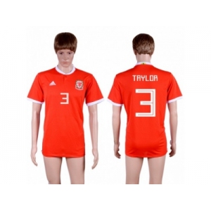 Wales #3 Taylor Red Home Soccer Club Jersey