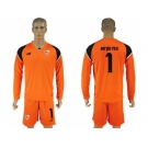 Sevilla #1 Sergio Rico Orange Goalkeeper Long Sleeves Soccer Club Jersey