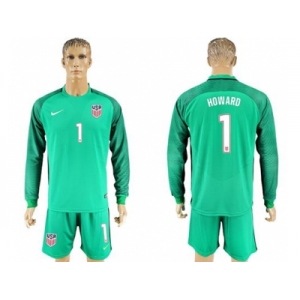 USA #1 Howard Green Long Sleeves Goalkeeper Soccer Country Jersey