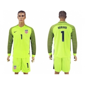 USA #1 Howard Shiny Green Long Sleeves Goalkeeper Soccer Country Jersey