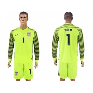 USA #1 Solo Green Long Sleeves Goalkeeper Soccer Country Jersey