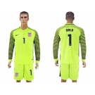 USA #1 Solo Shiny Green Long Sleeves Goalkeeper Soccer Country Jersey