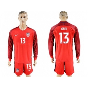 USA #13 Jones Away Long Sleeves Soccer Country Jersey