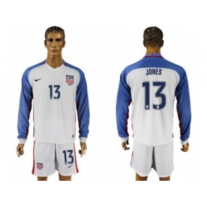 USA #13 Jones Home Long Sleeves Soccer Country Jersey1