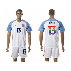 USA #13 Jones White Rainbow Soccer Country Jersey