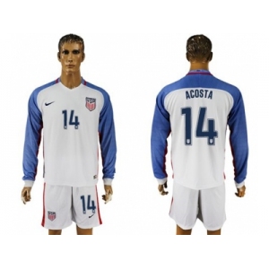 USA #14 Acosta Home Long Sleeves Soccer Country Jersey1
