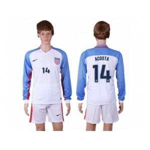 USA #14 Acosta Home Long Sleeves Soccer Country Jersey