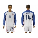 USA #14 Williams Home Long Sleeves Soccer Country Jersey1