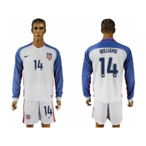 USA #14 Williams Home Long Sleeves Soccer Country Jersey1