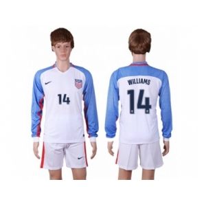 USA #14 Williams Home Long Sleeves Soccer Country Jersey