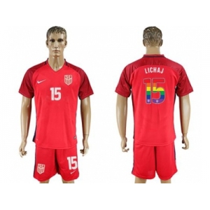 USA #15 Lichaj Red Rainbow Soccer Country Jersey