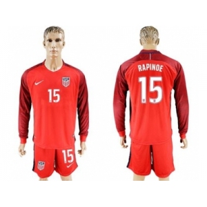 USA #15 Rapinoe Away Long Sleeves Soccer Country Jersey