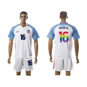 USA #16 Acosta White Rainbow Soccer Country Jersey