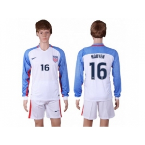 USA #16 Nguyen Home Long Sleeves Soccer Country Jersey