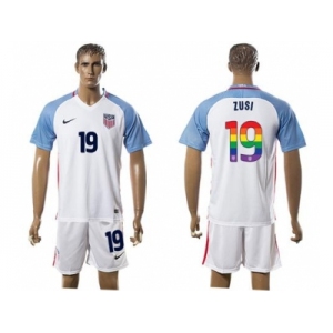 USA #19 Zusi White Rainbow Soccer Country Jersey